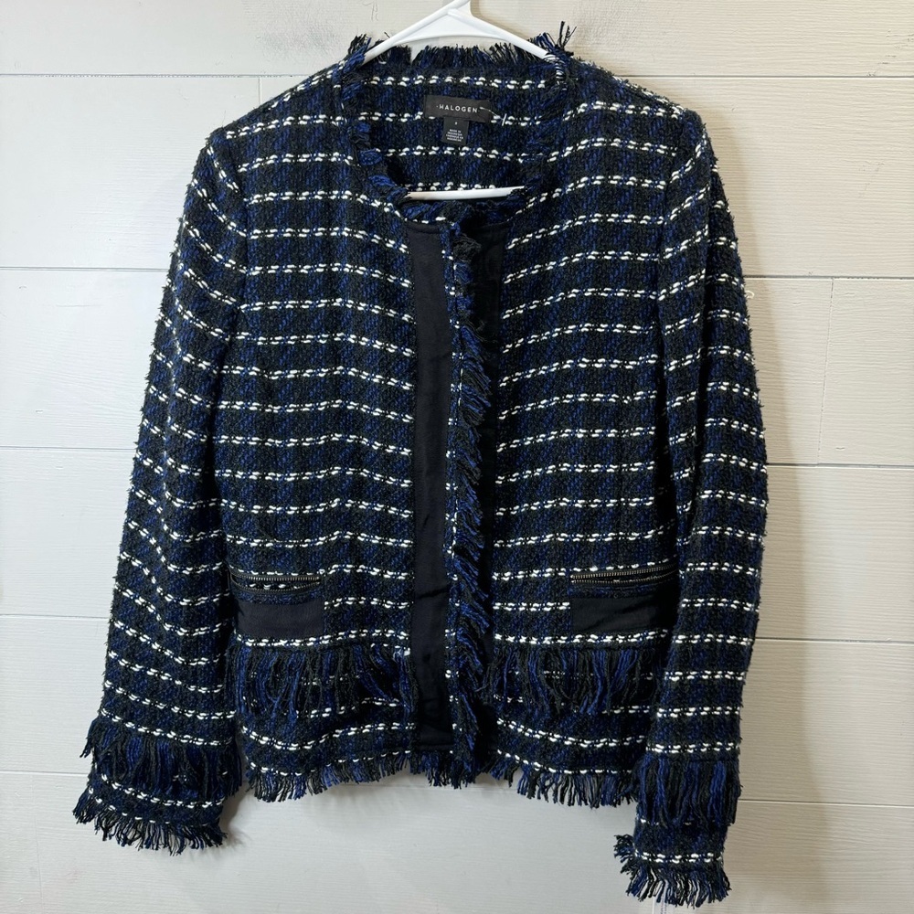 Halogen | Women's Navy Tweed Jacket Blazer Size Small